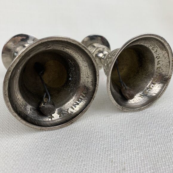 Vintage set of 2 Silver Candle stick‎ Holders ZY India World Gift Bell Shaped - Picture 4 of 10